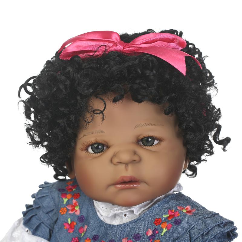 NPK reborn doll with soft real gentle touch free shipping black girl full vinyl doll best toys for children Birthday