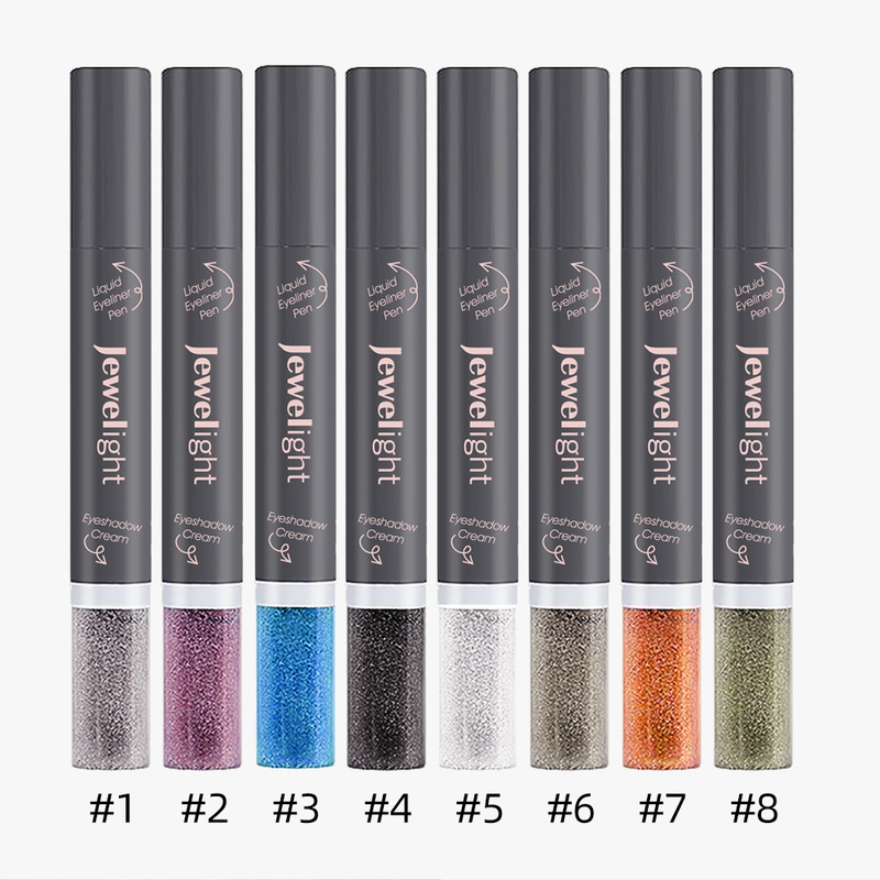 Double Head Shining 8 Shimmer Glitter Colors Eye Shadow Liquid + Eyeliner Waterproof Shining Liquid Eyeshadow Makeup Tools TSLM1