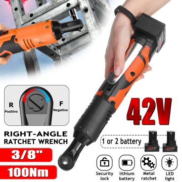 100Nm Electric Wrench Ratchet Wrench 12V/42V 3/8 Cordless Right Angle Drill Screwdriver Rechargeable Spanner with 2 Battery