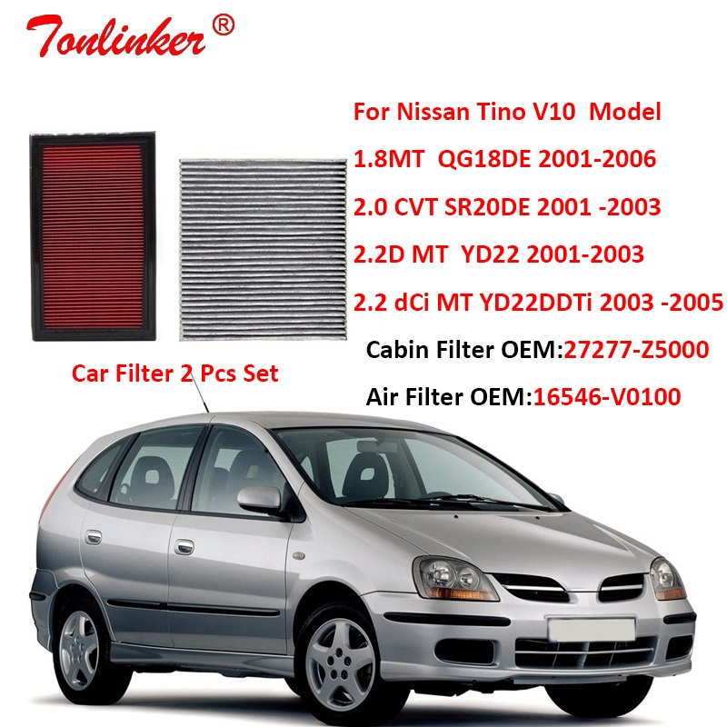 Car Air Filter Cabin Filter For Nissan ALMERA Tino V10 2000-2006 1.8L 2.0L 2.2D Paper Carbon Filter OEM 16546V0100 27277Z5000