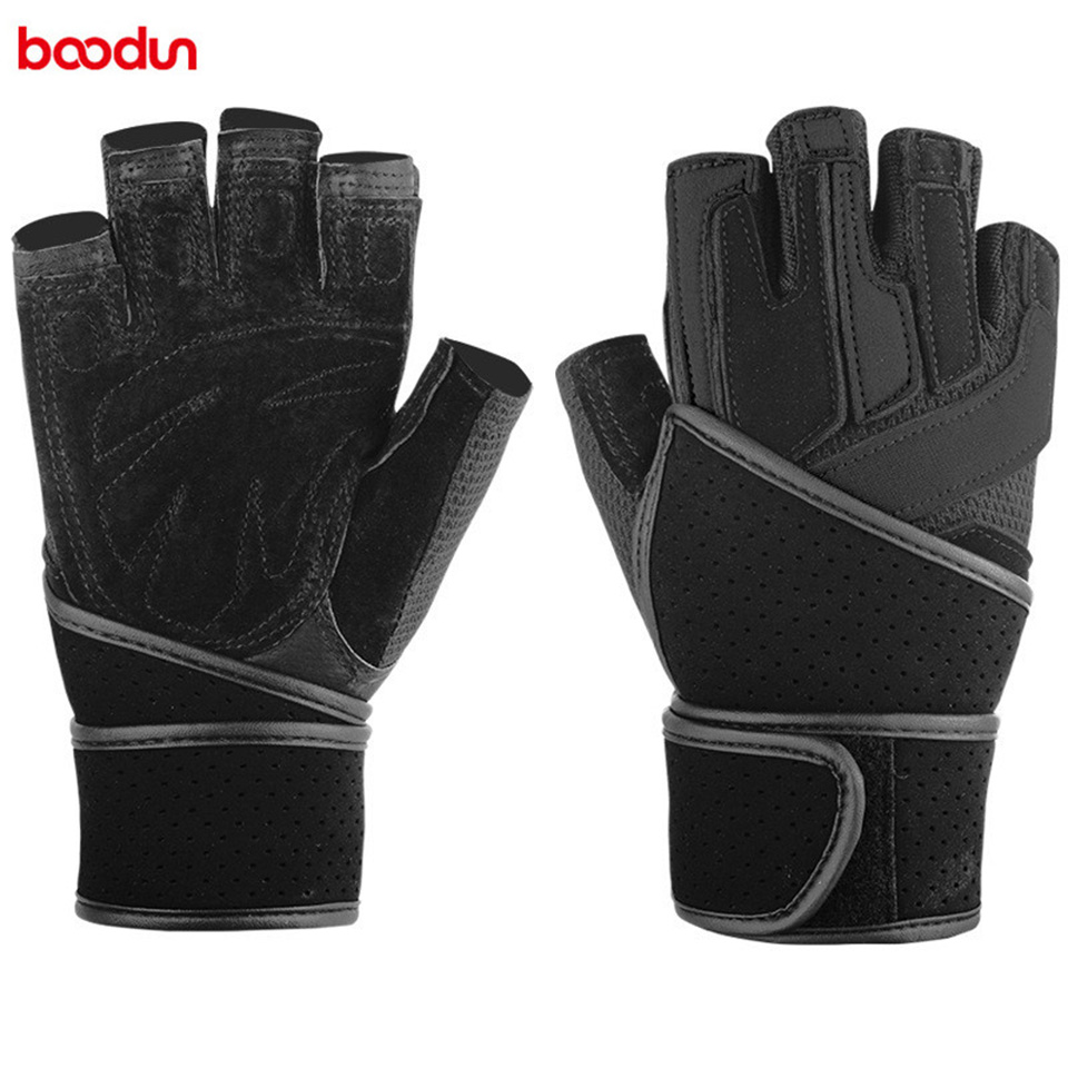 Boodun Sport Fitness Gloves Gym Men Women Genuine Leather Gloves Dumbbell Wrist Wear-resistant Bell Exercise Gloves
