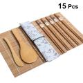 15pcs Bamboo Sushi Making Kit Includes 2 Sushi Rolling Mats 1 Towl 1 Rice Paddle 1 Rice Spreader 5 Pairs Chopsticks