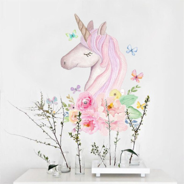 Color painting unicorn wall stickers bedroom living room glass stickers girl room wall decoration wall stickers for kids rooms