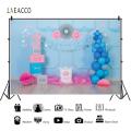 Laeacco Blue Chic Wall Gifts Balloons Flowers Curtain Stars Photo Backgrounds 3rd Birthday Photophone Baby Photography Backdrops