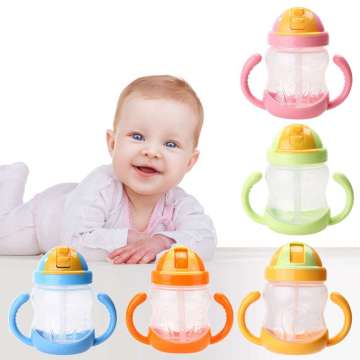 1Pc Double Handle Baby Trainer Cup 280ml Newborn Baby Milk Bottle Straw Type Cup Kids Children Baby Feeding Drinking Water Cup