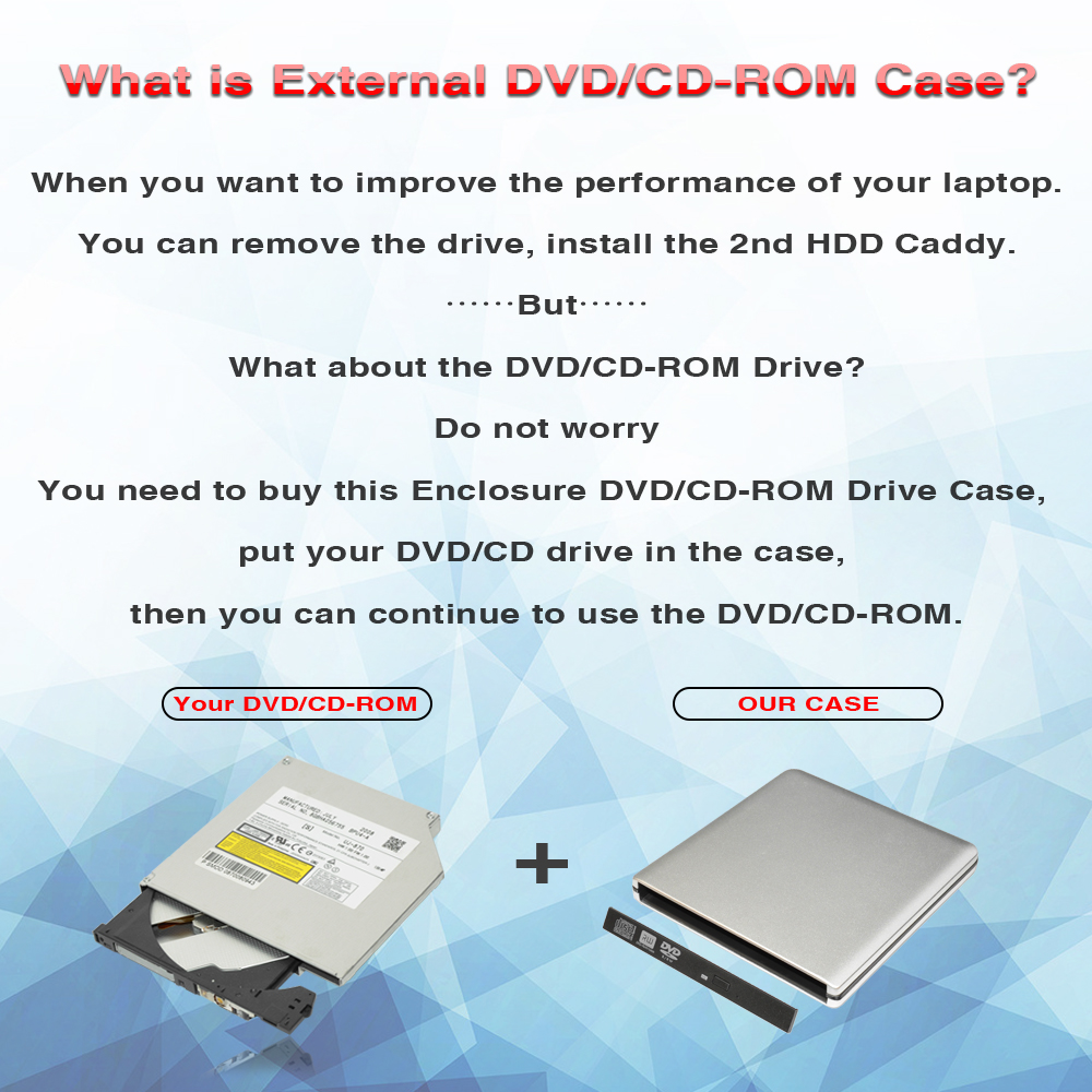 DeepFox Aluminum 12.7mm USB 3.0 External DVD Optical Drives Enclosure SATA II External DVD Case Support 3.0 Gbps