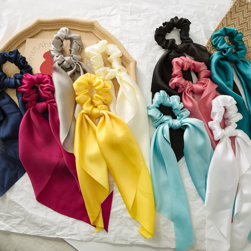 women Summer scrunchy Turban Bow Streamers Hair Scrunchies Ribbon Hair Ties Horsetail Ties Solid Head Wrap hair accessories