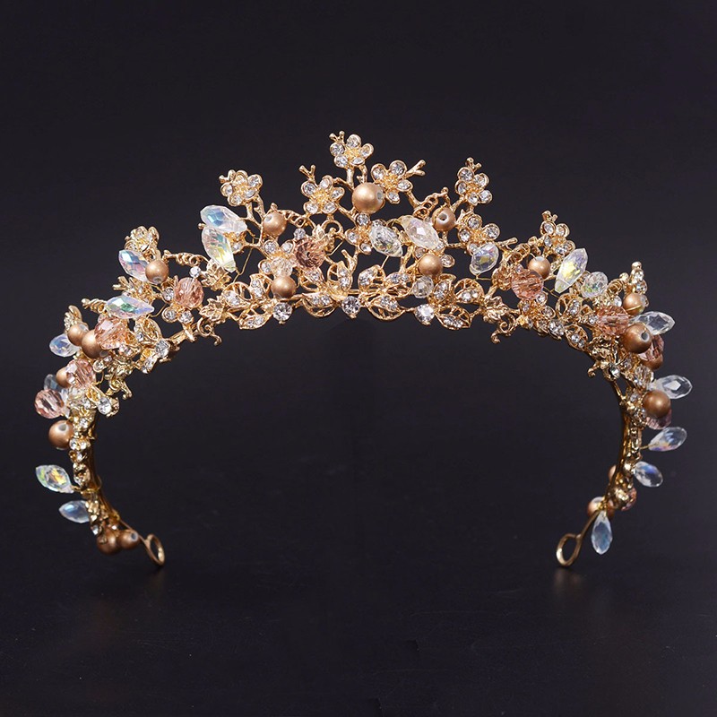 2019 New Fashion Magnificent Gold color Crystal Bridal Tiaras with Flower Wedding Crown for Bride Wedding Pageant Hair Jewelry