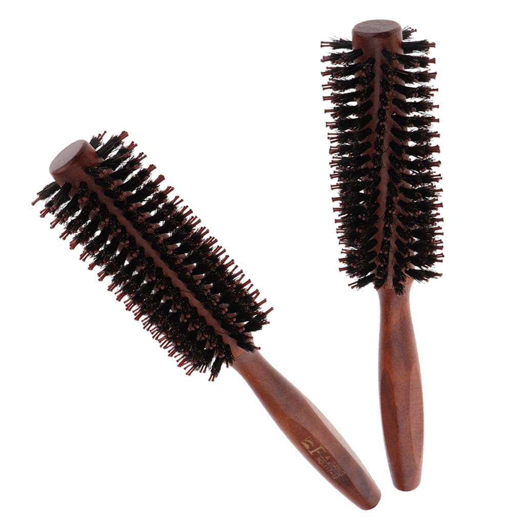 Bristles Wood Round Styling Hairbrush Roll Comb For Curling Straight Hair