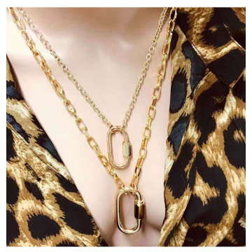 Women Necklace Stainless steel Gold Color Strong Shackle U Carabiner Snap Hook Charm Climbing Buckle Horseshoe Clasp Long Choker