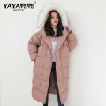 YAYA Women's Winter Duck Down Jacket Over-The-Knee Length Thick Warm Down Coat Real Raccoon Fur Collar Hooded Outerwear