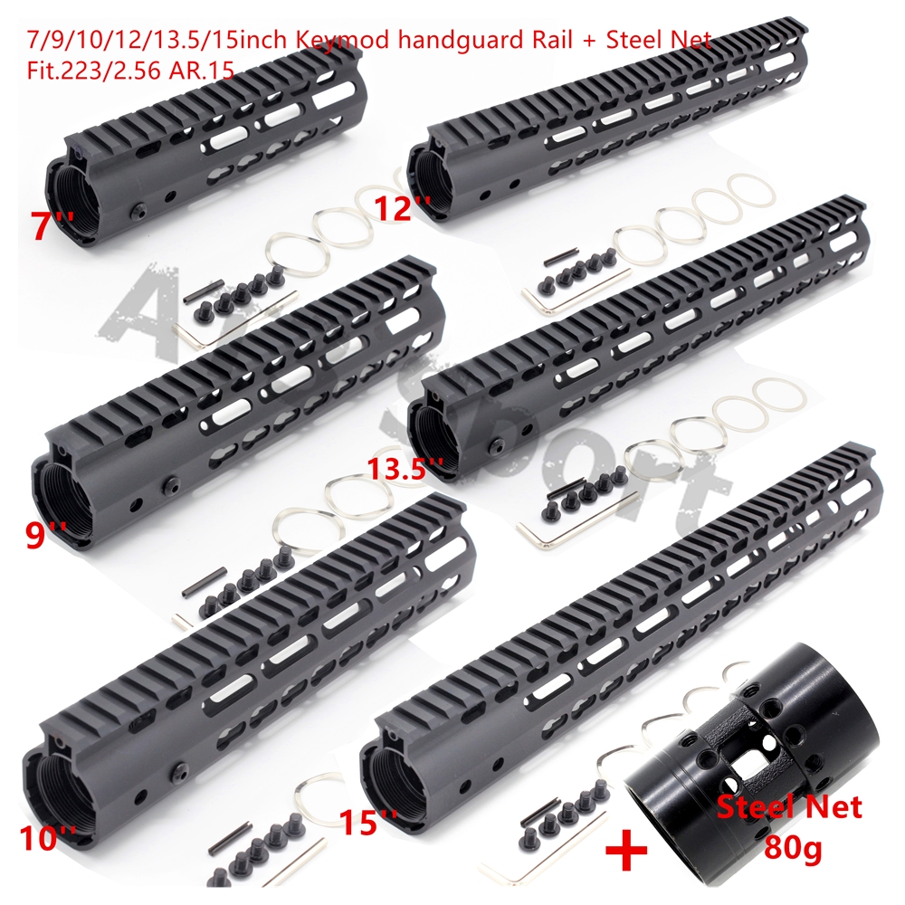 7/9/10/12/13.5/15'' inch Black KeyMod Handguard Free Float Mount System Rails Steel Nut Fit Rifle AR15 .223/5.56