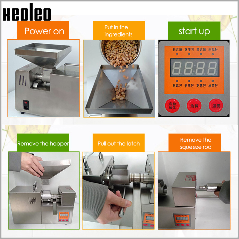 XEOLEOOil press machine Peanut oil extractor Olive Oil presser Stainless steel pressing Sesame/Melon seeds/Rapeseed machine 400W