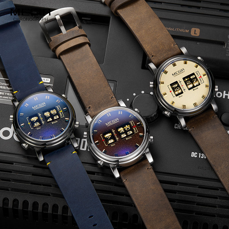MEGIR 2020 New Luxury Watches Men Military Sport Roller Pointer Quartz Watch Man Fashion Stainless Steel Mesh Strap Wristwatch