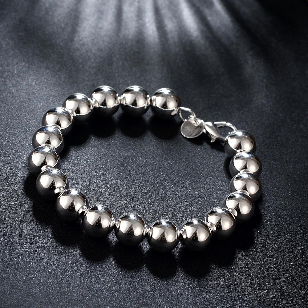 Brand Jewelry 925 Silver Jewelry 10mm Beaded Bracelet Bangles For Women High Quality Fashion Mens Silver Cuff Bracelet