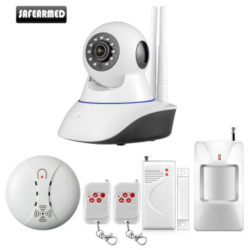 Safearmed WiFi IP Camera Home Burglar Security smoke fire detector Alarm System+IOS/Android app remote Control network alarm sys