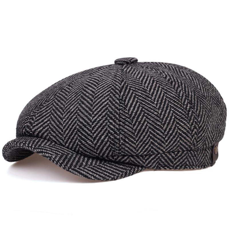 New mens Newsboy Cap Beret Hat Men Women wild Hats Tweed Gatsby Octagonal Black White Herringbone Vintage Ivy Hats gorras