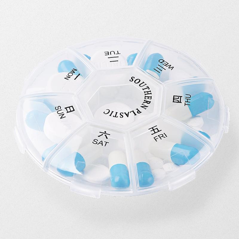 Plastic 7 Slots Round Daily Weekly 7 Days Tablet Pill Medicine Holder Organizer Pill Craft Beads Jewelry Storage Box Case Pastil