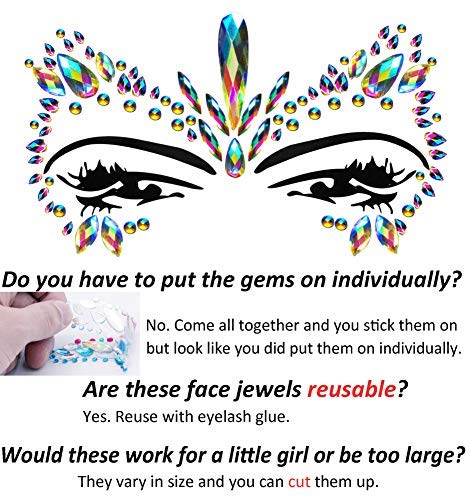 Face Jewels Glitter, 1 PCS Jewels Tattoo Mermaid Face Gems Rhinestones Eyes Body Stickers Crystals Glitter for Party Festival