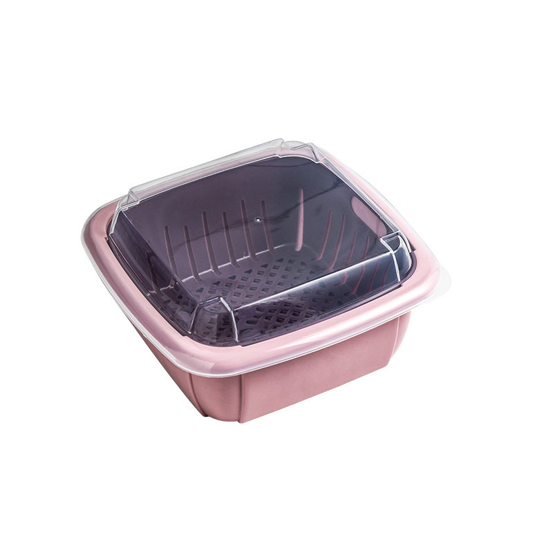 1 PCS Kitchen Double-layer Plastic Sealed Fresh-keeping Box Draining Vegetables Blue Fruit Basket Vegetable Washing Basket