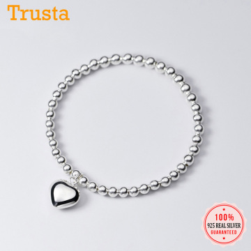 Trustdavis Minimalist 925 Sterling Silver 4mm Beads Elastic Heart 925 Bracelet Bangle For Trend Women Party S925 Jewelry DA1003