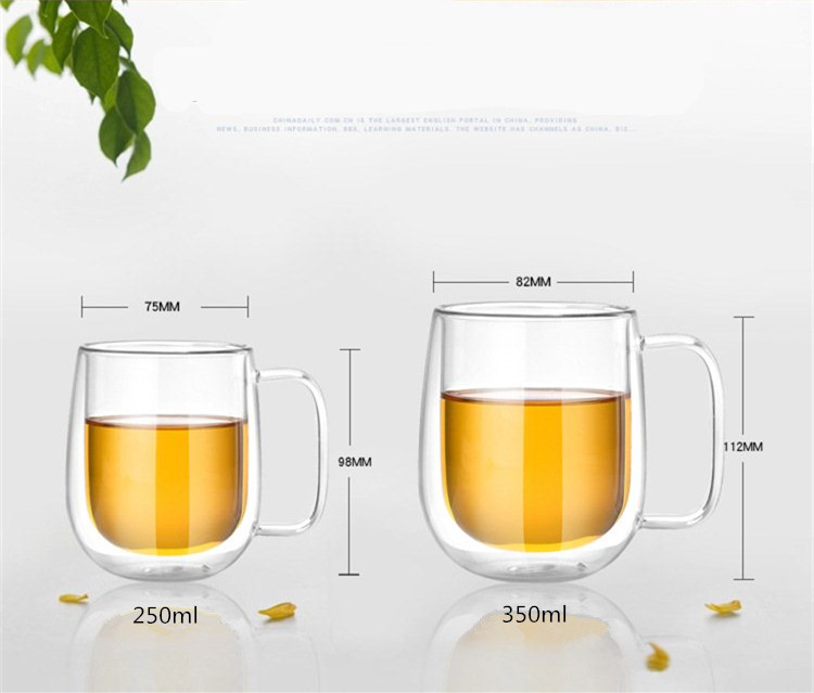 1pc Lead-free Double Wall Handmade Glass With Handle Heat Resistant Milk Drink Cup Insulated Clear Glass Tea Coffee Drinkware