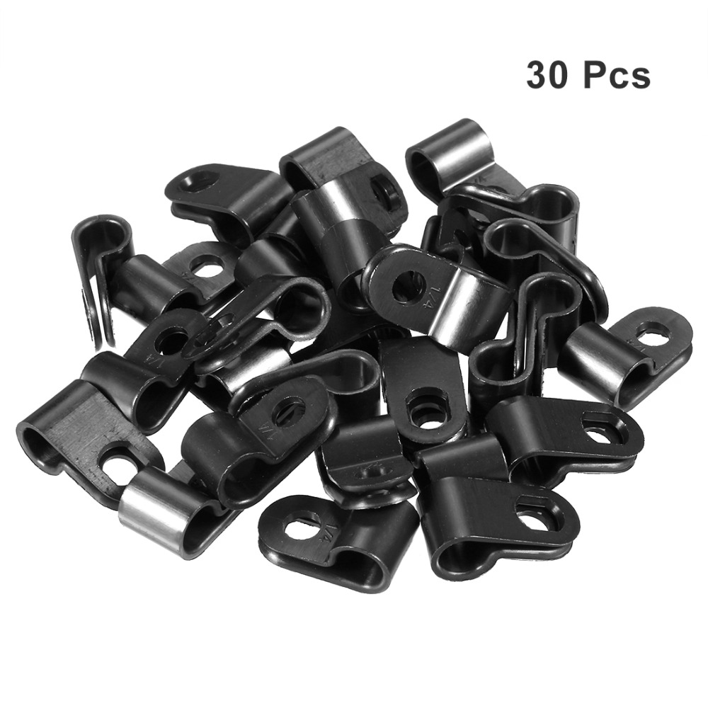 Uxcell 30Pcs/lot Fit Cable Dia 6.4mm/9.5mm R-type Nylon Cable Clamp Organizer Cord Clips fit Wire Management Black/White