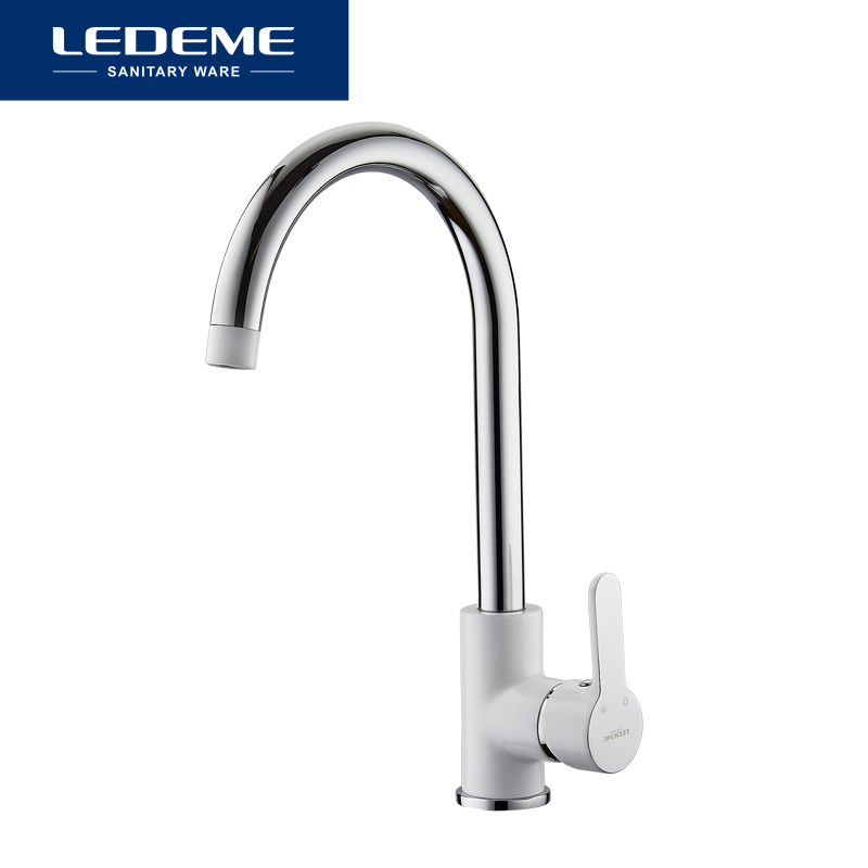 LEDEME Kitchen Faucets Silver White Kitchen Faucet Tap Single Hole Handle Swivel 360 Degree Water Mixer Taps L4003W