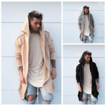 ZOGAA Men Fashion Long Hooded Coat Adult Boys Slim Trench Casual Long Sleeve Hoodies Outwear Male Solid Long Overcoat