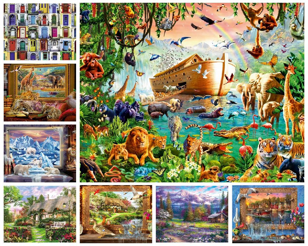 1000 Pieces Of 75*50 Cm 1000 Pieces Of Animal Oil Painting Aegean Sea Landscape Oil Painting Adult Paper Puzzle Wall Decoration