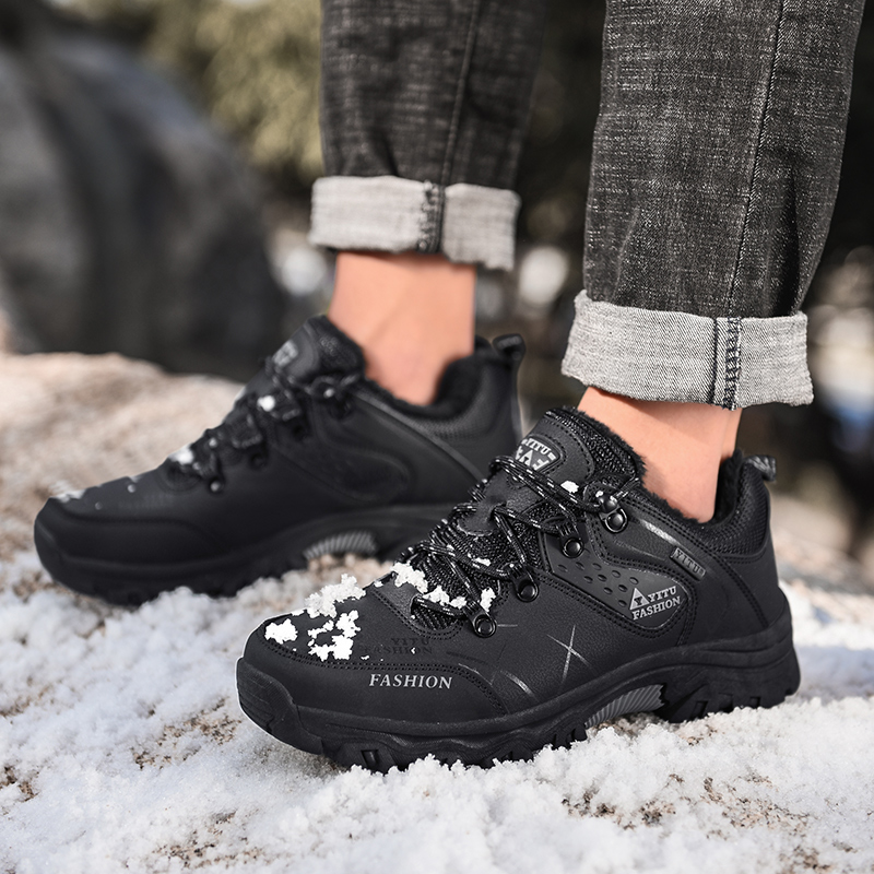 Fashion Winter Leather Men's Snow Boots Warm Plus Men's Boots Outdoor Non-slip Sneakers Men Hiking Boots Waterproof Work Shoes