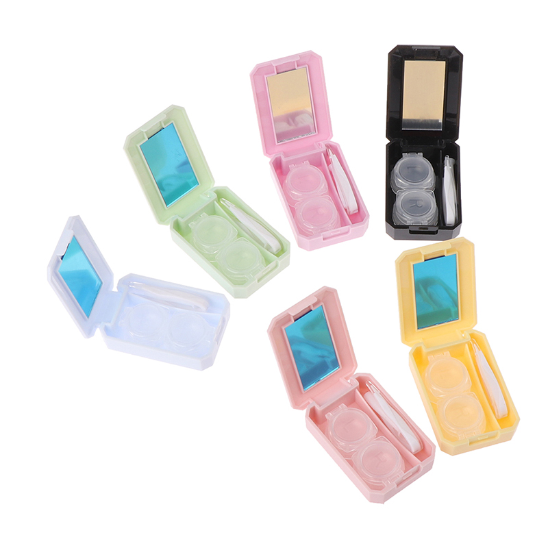 Solid Color Beauty Lens Case Contact Mini Contact Lens Case With Mirror Lens Storage Box Can As Gift