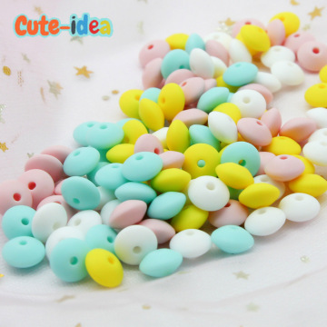 Cute-idea Lentil Silicone Teether 12mm 50pcs Silicone Beads DIY Teething Nursing Necklace Food Grade Silicone Abacus Beads