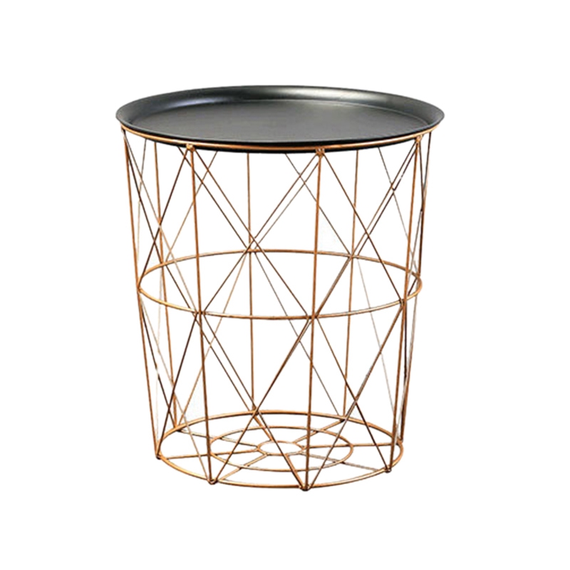 Modern Gold Round Wire Metal Storage Basket Side Table Bedroom Balcony Corner Tea Table