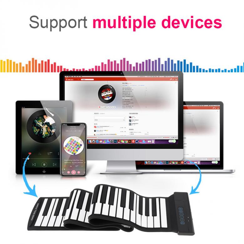 88 Keys USB MIDI Output Roll Up Piano Rechargeable Electronic Portable Silicone Flexible Keyboard Organ with Sustain Pedal