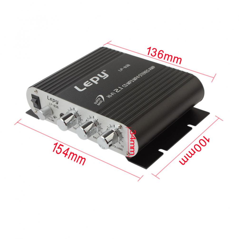 Lepy LP-838 12V Car Amplifier Hi-Fi 2.1 Amplifier Booster Radio CD MP3 MP4 Stereo AMP Bass Speaker Player for Car Home