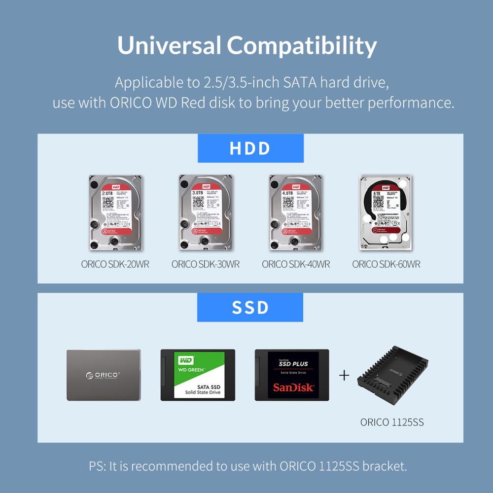 ORICO 4 bay 3.5 inch USB3.0 to SATA HDD Enclosure Aluminum Support 64TB HDD Docking Station with 150W Internal Power Adapter