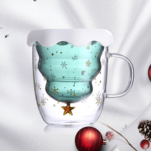 2021 Creative Christmas Mug High Temperature Glass Cup Christmas Tree Star Cup Double-layer Insulation Glass Christmas Gift