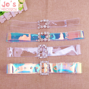 Flash Drill Laser Transparent Wide Belt Women Inlaid Square Buckle Fashion Chic Plastic Waistband Multi Belt