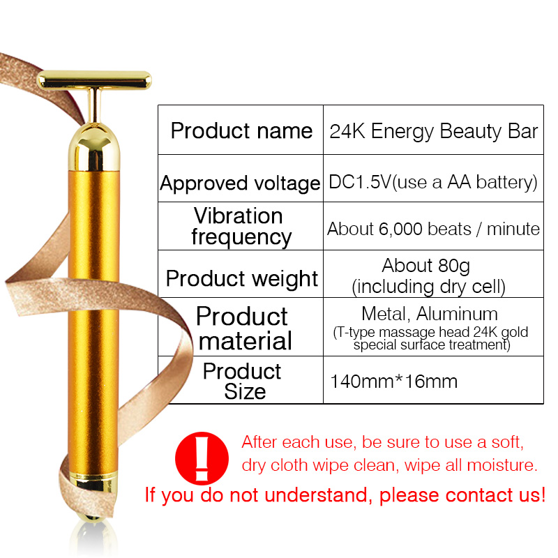 Slimming Face care 24k Gold Facial Wrinkle Lift Bar Vibration Beauty Equipment Facial Roller Massager Vibration Energy Bar