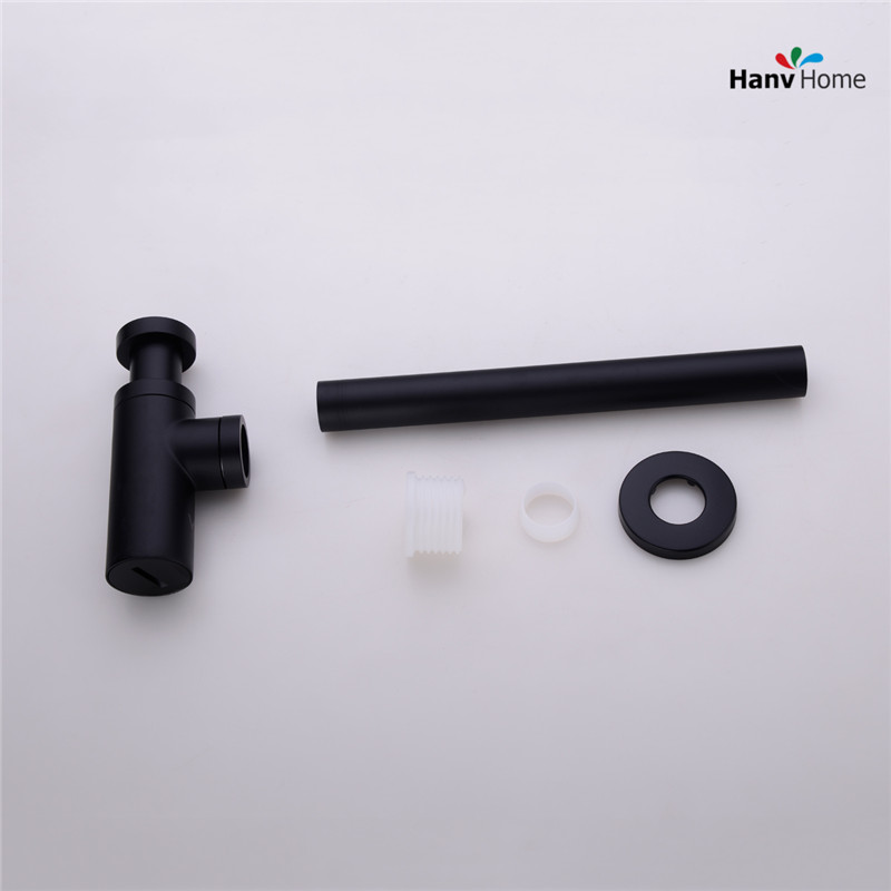 Luxury Matte Black High Quality Brass Body Euro Basin Bottle Plumbing P-Trap Wash Pipe Waste Bathroom Sink Trap