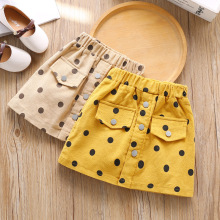 Toddler Baby Girl Ribbed Mini Skirt, Casual Elastic Waist Polka Dots Print Button Front A-Line Skirt 3-8Y