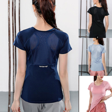 Summer Women Sexy Mesh Sports T Shirts Slim Fitness Running Yoga Short Sleeve Shirt Yoga Top Girls Gym Workout Shirt Sports Wear