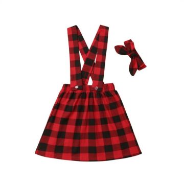 2020 New Sweet Christmas Infant Baby Girl Xmas Red Plaid Skirts Headband Outfit Holiday Suit Clothes
