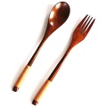 8 Pcs Wooden 9 inchJapanese Spoon Fork Set Kitchen Tableware Natural Wood Cutlery Wooden Dinner Cutlery Set