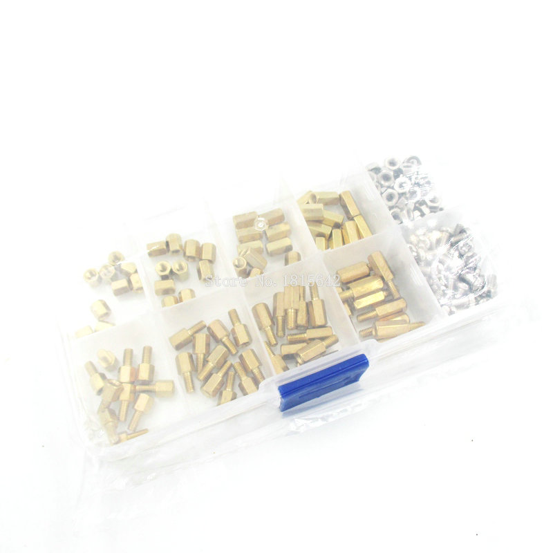 200PCS M3 PCB Hex Male Female Thread Brass Spacer Standoffs/ Screw /Hex Nut Assortment Set Kit With Plastic Box M3*5mm - M3*10mm