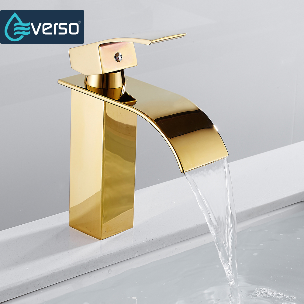 Golden Deck Mount Chrome Waterfall Basin Sink Faucet Bathroom Vanity Vessel Sinks Mixer Tap Cold And Hot Water Tap