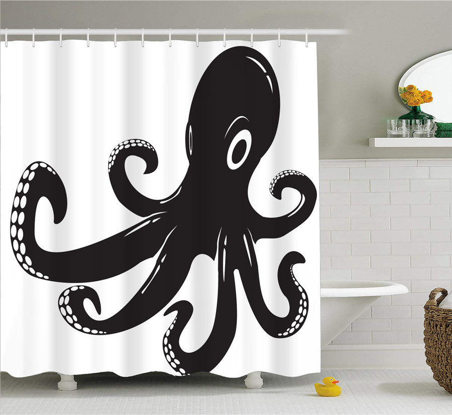 Cute Octopus with Tentacles 3D Printed Waterproof Screen Polyester Fabric Sea Animal Washable Shower Curtain Dorm for Home Decor