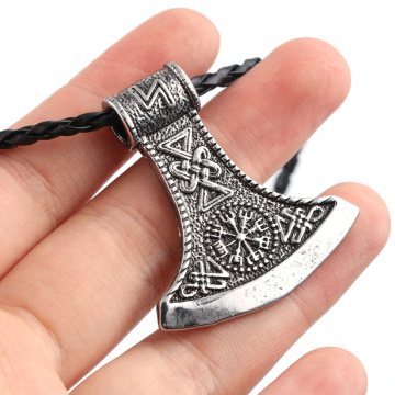 Norse Viking Battle Axe Pendant Necklace Viking Nordic Talisman Pendant with 50cm Leather Cord Men Jewelry