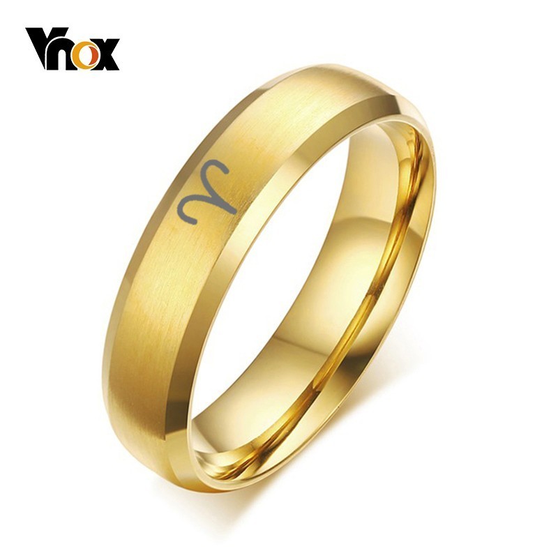 Vnox 6mm 12 Constellation Ring Custom Free Engraving Stainless Steel Band for Men Women Twelve Horoscope Aries Jewelry